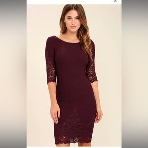 Lulu’s Midnight Garden Burgundy Lace Bodycon Dress